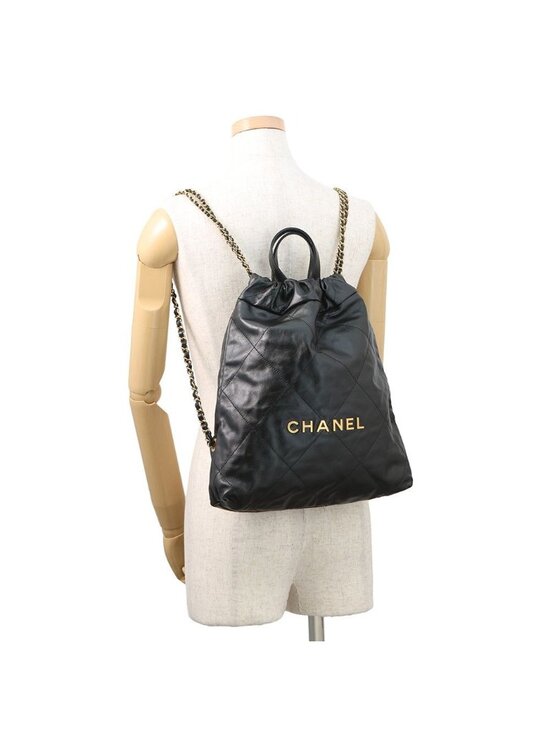 Chanel Backpack 22 Small Shiny Calfskin Black